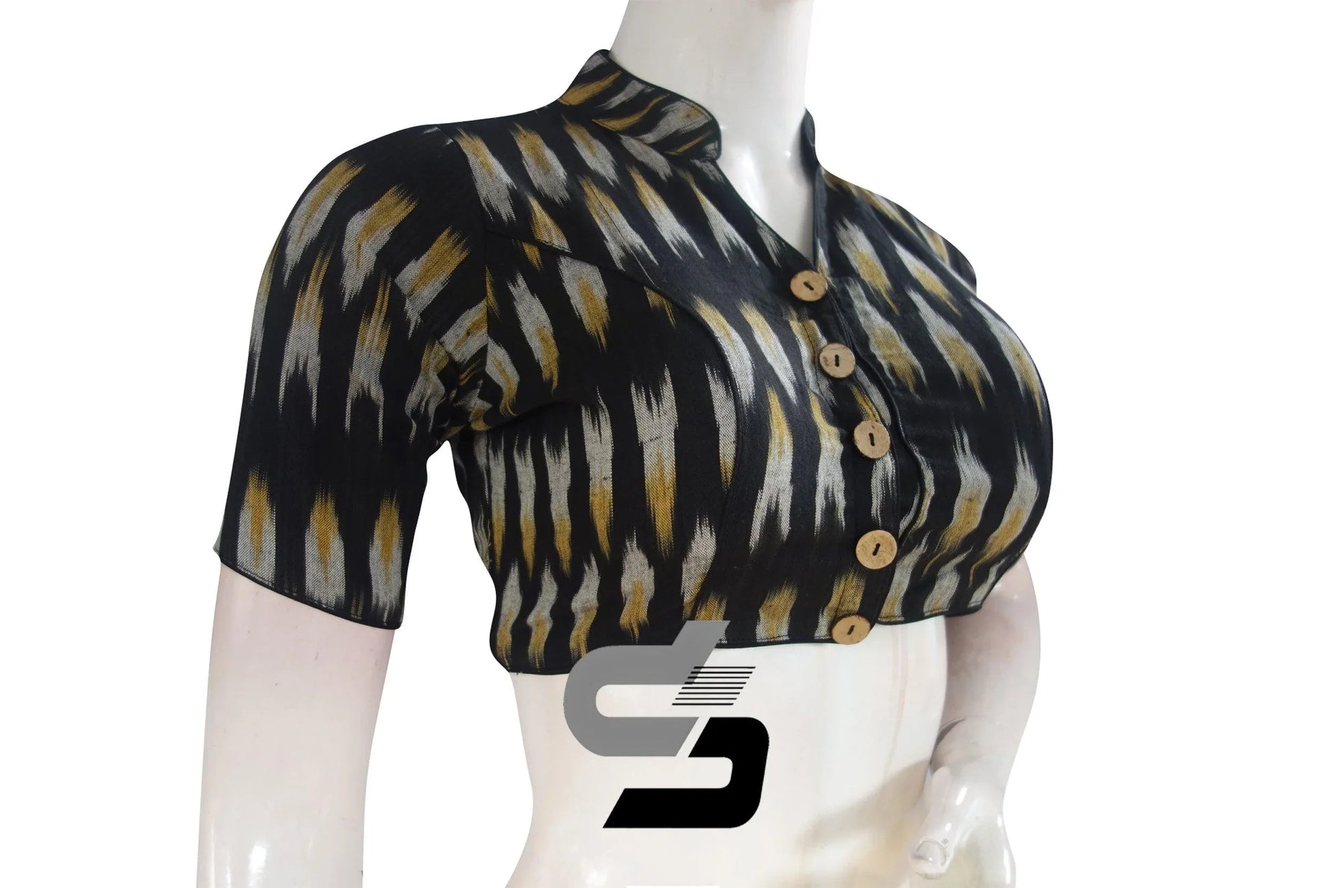 Black, Stylish Readymade Attire with Ikkat Collar Designer Readymade Blouse - D3blouses