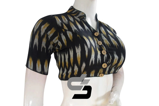 Black, Stylish Readymade Attire with Ikkat Collar Designer Readymade Blouse - D3blouses