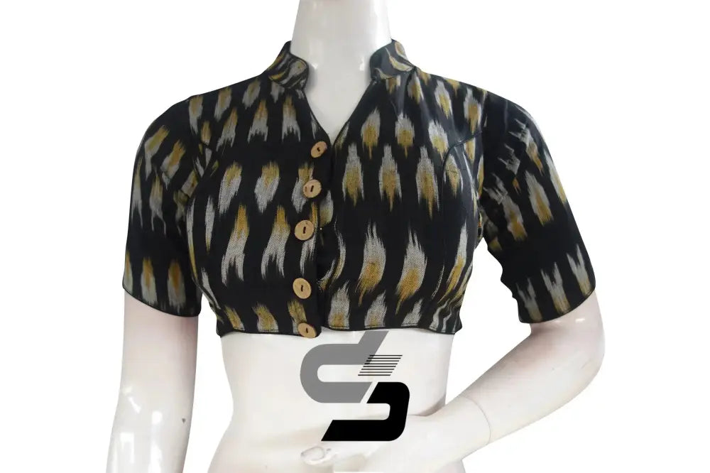 Black, Stylish Readymade Attire with Ikkat Collar Designer Readymade Blouse - D3blouses