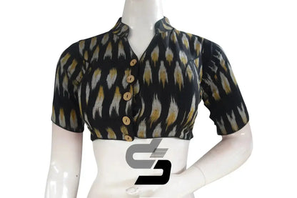 Black, Stylish Readymade Attire with Ikkat Collar Designer Readymade Blouse - D3blouses