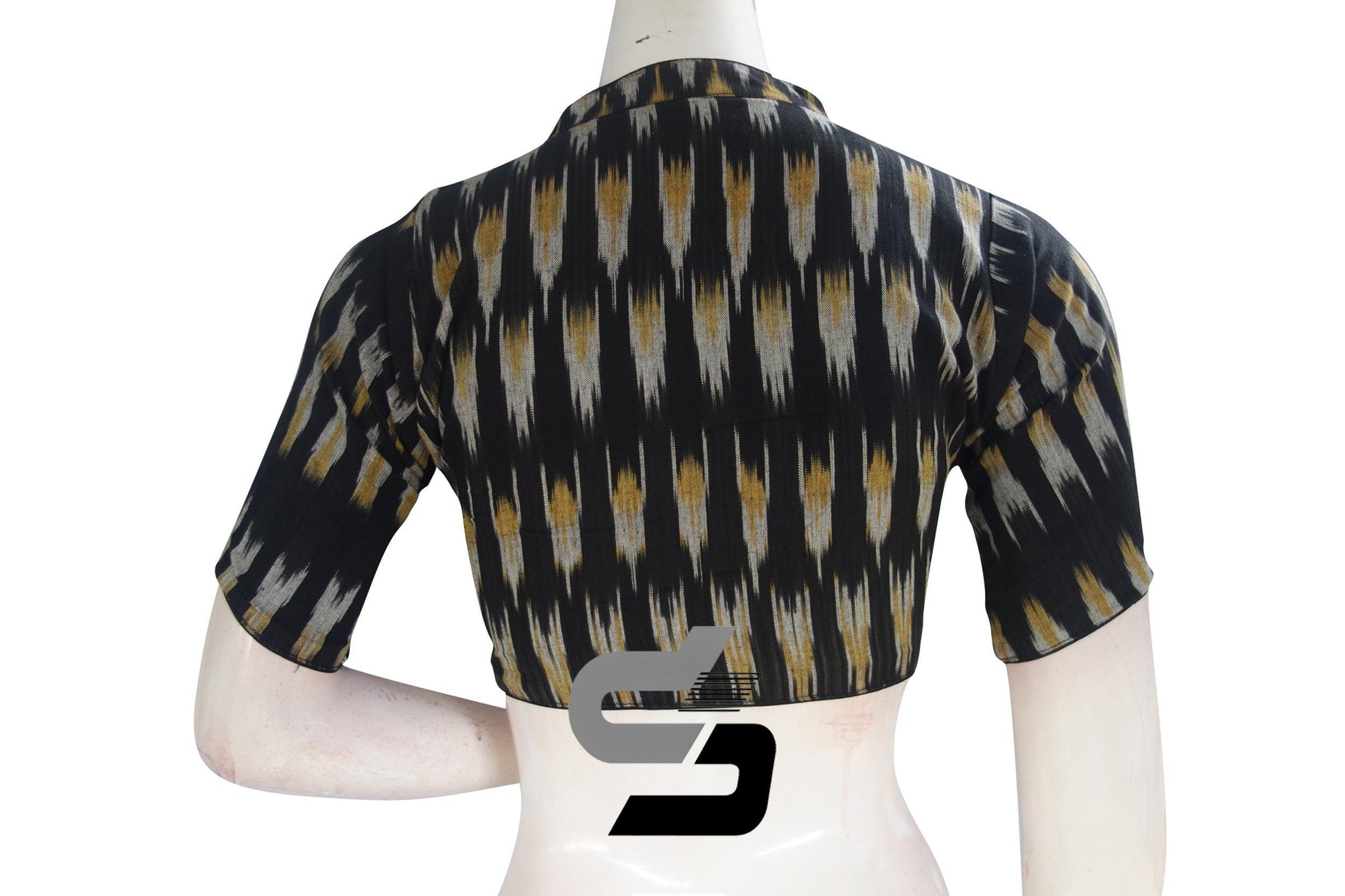Black, Stylish Readymade Attire with Ikkat Collar Designer Readymade Blouse - D3blouses