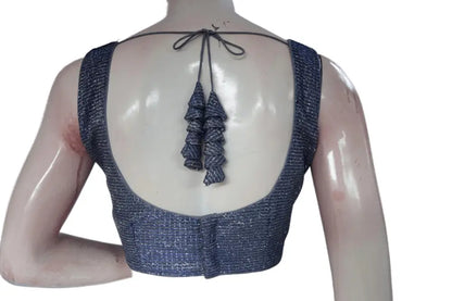 Blue And Silver Mixed color Designer Readymade Saree Blouse - D3blouses