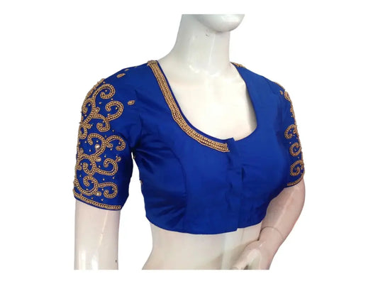 Blue Bridal Aari Handwork Saree Blouse, Traditional Indian Wedding Blouse - D3blouses