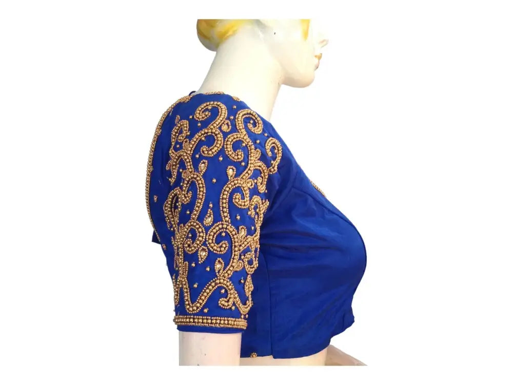 Blue Bridal Aari Handwork Saree Blouse, Traditional Indian Wedding Blouse - D3blouses