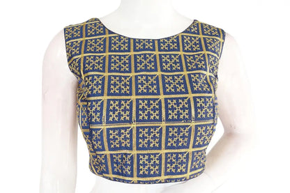 Blue Color Banaras Brocade Silk Readymade Blouse with Matching Mask - D3blouses