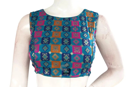 Blue Color Brocade silk Designer Blouse - D3blouses