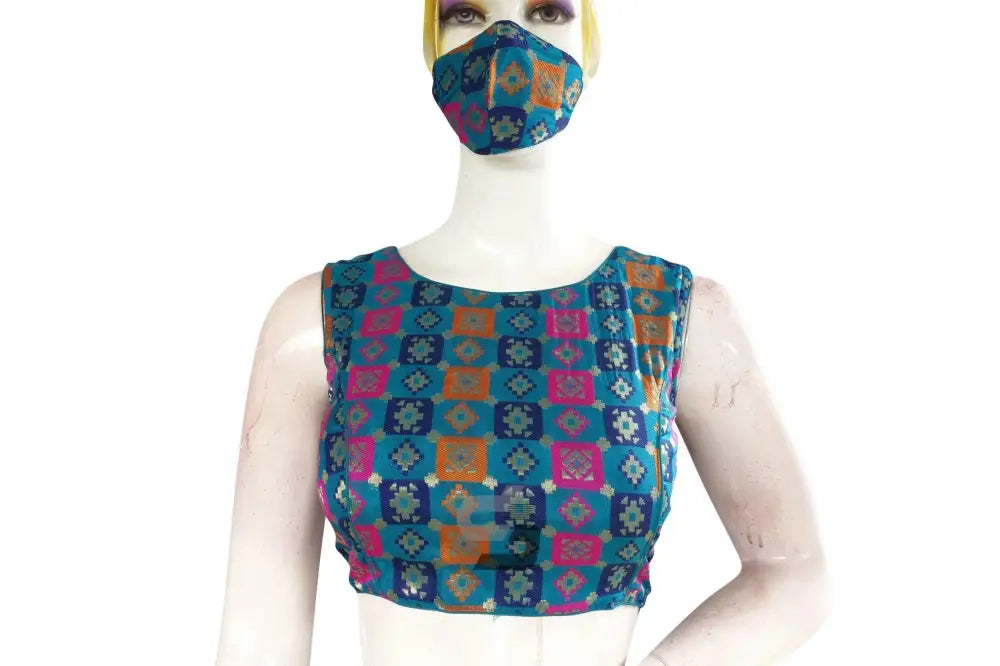 Blue Color Brocade silk Designer Blouse - D3blouses