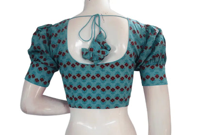 Blue Color Cotton Designer Blouse With Puff Sleeves - D3blouses