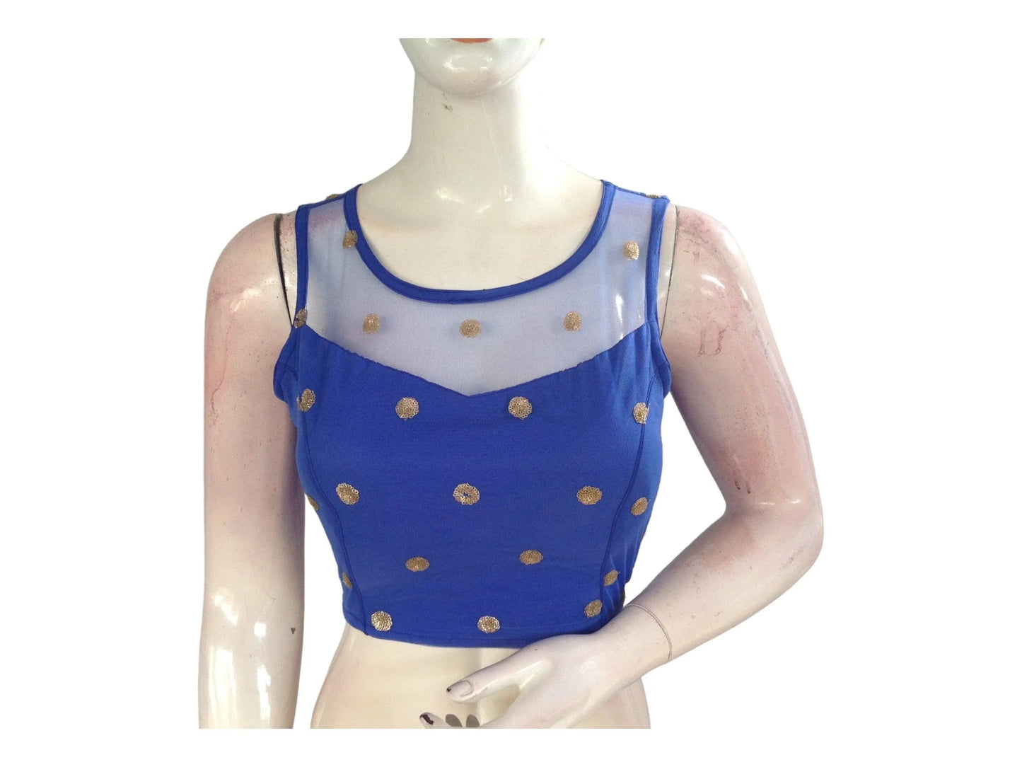 Blue Color Designer Netted Party Wear Readymade Saree Blouses. - D3blouses