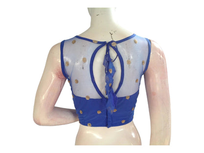 Blue Color Designer Netted Party Wear Readymade Saree Blouses. - D3blouses