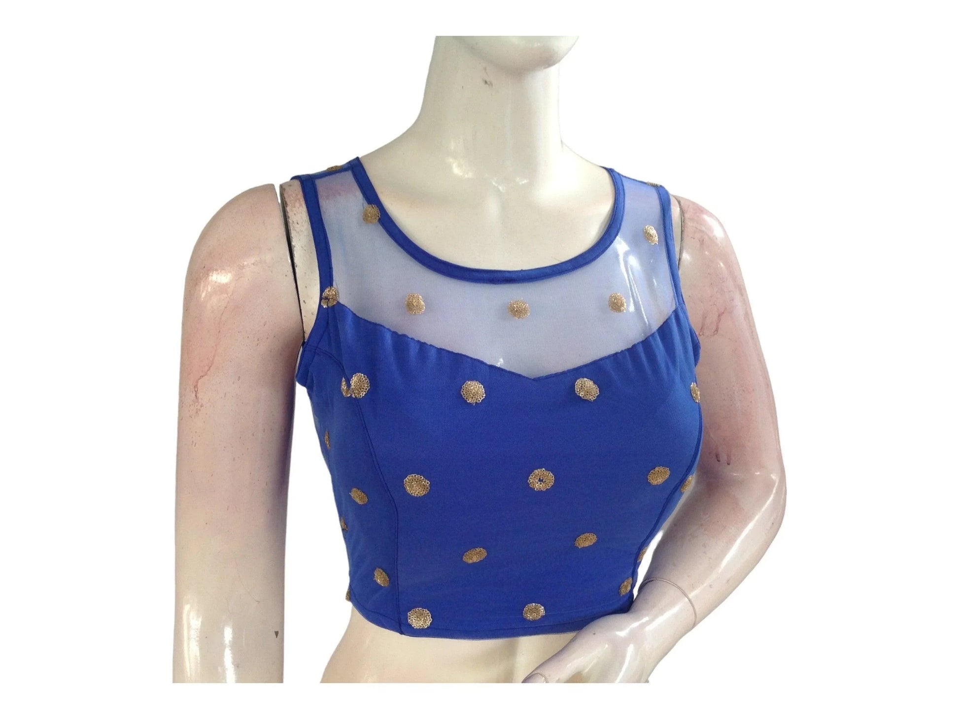 Blue Color Designer Netted Party Wear Readymade Saree Blouses. - D3blouses