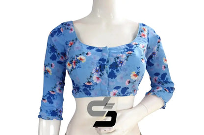 Blue Color Designer Organza 3/4th Sleeve Readymade Saree Blouse With Tassels - D3blouses