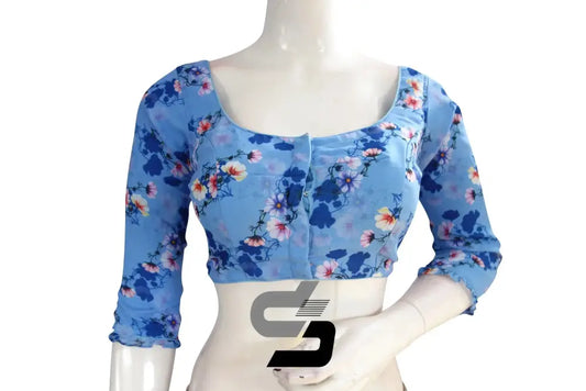 Blue Color Designer Organza 3/4th Sleeve Readymade Saree Blouse With Tassels - D3blouses