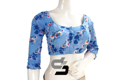 Blue Color Designer Organza 3/4th Sleeve Readymade Saree Blouse With Tassels - D3blouses