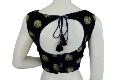 Blue Color Designer Velvet Sequin Designer Readymade Saree Blouse - D3blouses