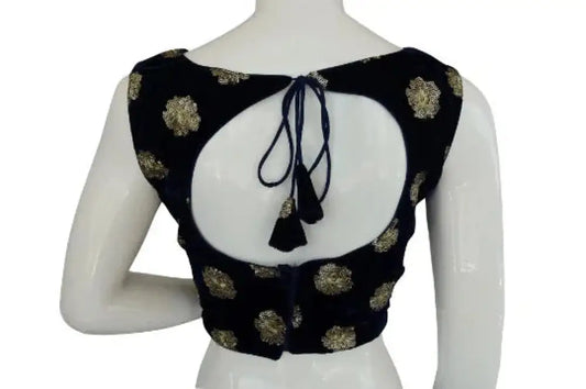 Blue Color Designer Velvet Sequin Designer Readymade Saree Blouse - D3blouses