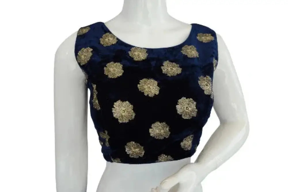 Blue Color Designer Velvet Sequin Designer Readymade Saree Blouse - D3blouses