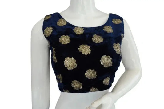 Blue Color Designer Velvet Sequin Designer Readymade Saree Blouse - D3blouses