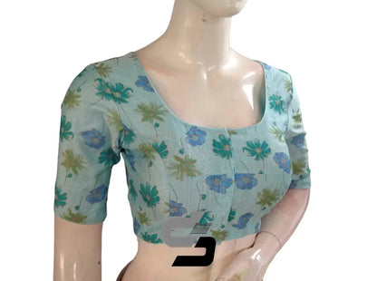 Blue Color Floral Tissue silk Readymade saree blouse From D3 Blouses - D3blouses