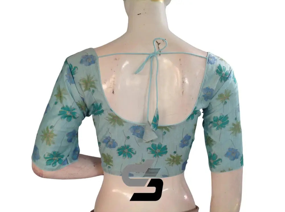 Blue Color Floral Tissue silk Readymade saree blouse From D3 Blouses - D3blouses