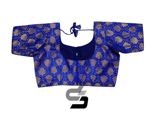Blue Color Plus Size Brocade Silk Saree Blouses, Indian Readymade Blouse - D3blouses