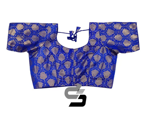 Blue Color Plus Size Brocade Silk Saree Blouses, Indian Readymade Blouse - D3blouses