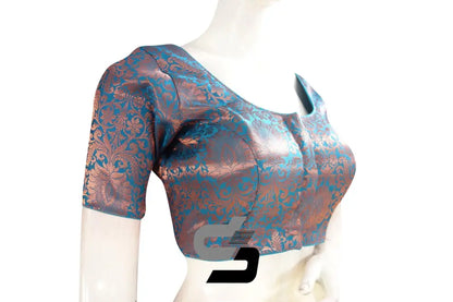 Blue Color Premium Brocade Silk Readymade Saree Blouse - D3blouses