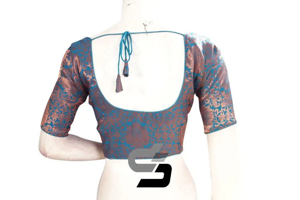 Blue Color Premium Brocade Silk Readymade Saree Blouse - D3blouses