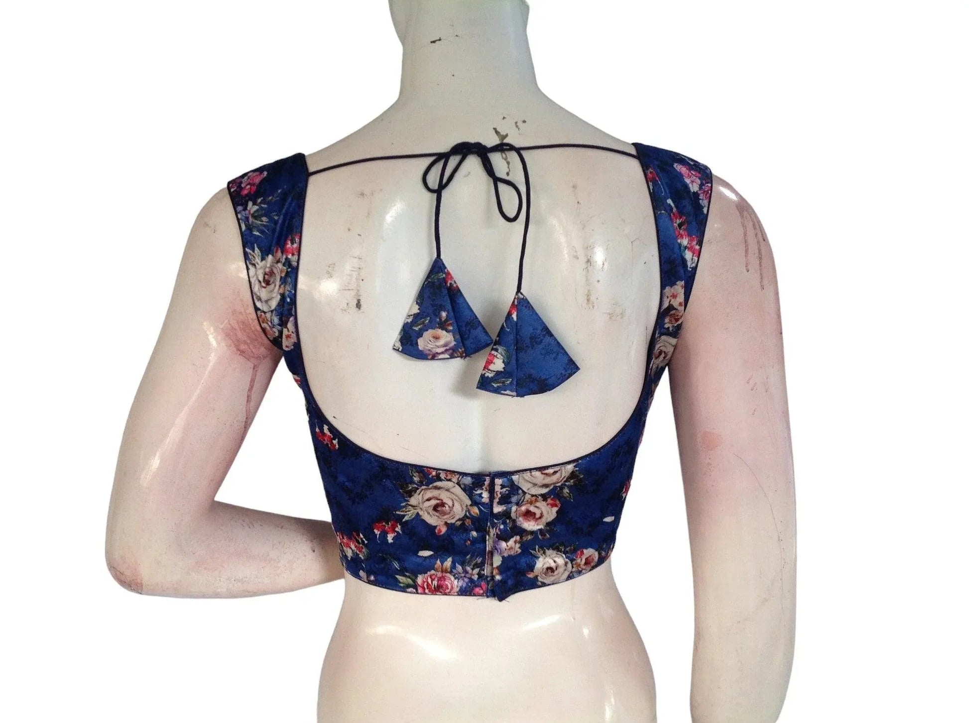 Blue Color Satin Printed Designer Readymade Saree Blouse - D3blouses