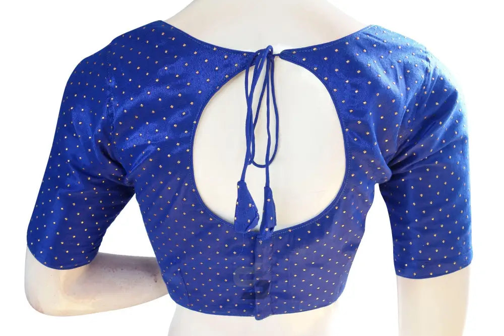 Blue Color Semi Silk Boat Neck Readymade Saree Blouse - D3blouses