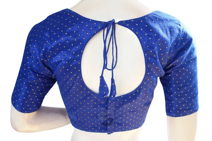 Blue Color Semi Silk Boat Neck Readymade Saree Blouse - D3blouses