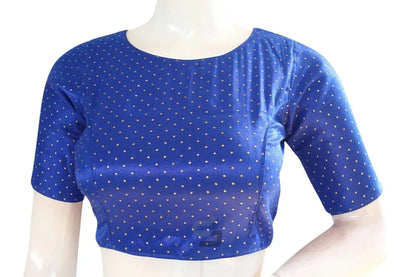 Blue Color Semi Silk Boat Neck Readymade Saree Blouse - D3blouses