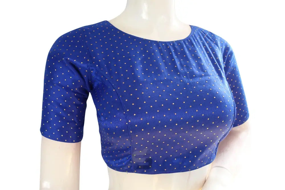 Blue Color Semi Silk Boat Neck Readymade Saree Blouse - D3blouses