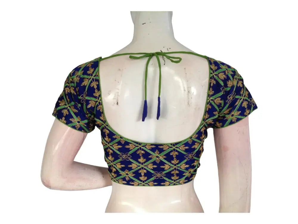 Blue Color Semi Silk Designer Embroidery Readymade Saree Blouse - D3blouses