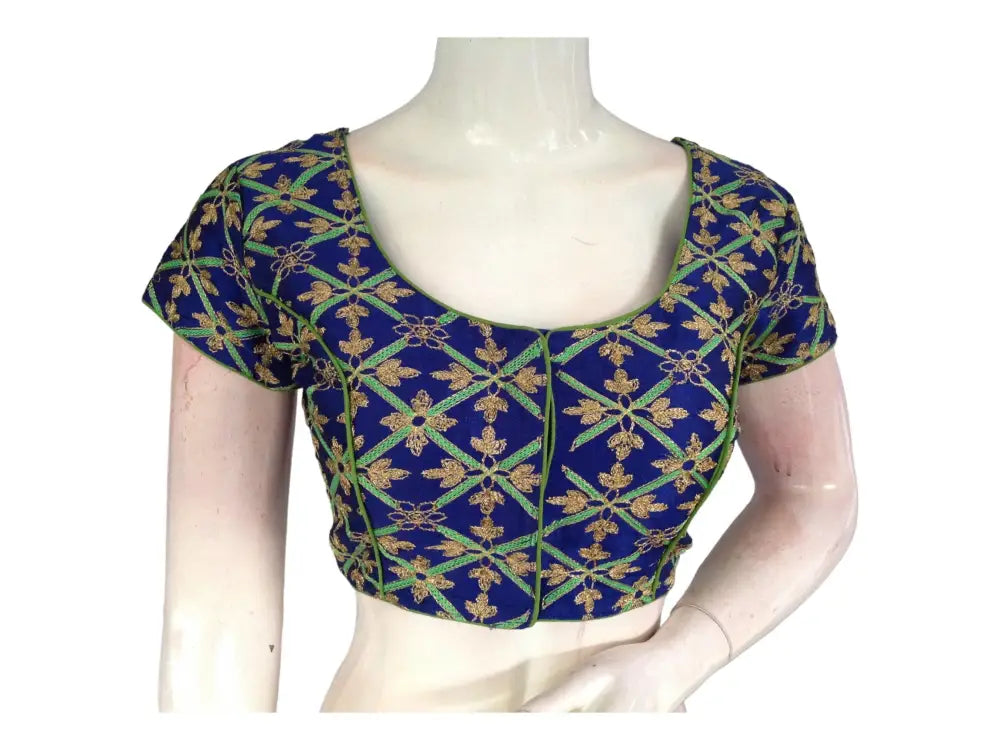 Blue Color Semi Silk Designer Embroidery Readymade Saree Blouse - D3blouses