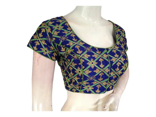 Blue Color Semi Silk Designer Embroidery Readymade Saree Blouse - D3blouses
