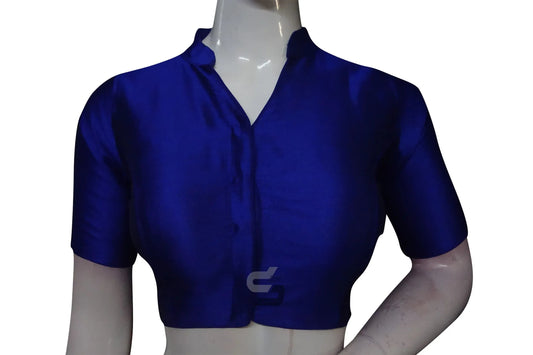 Blue Color Semi Silk Plain Collar Neck Readymade Blouse - D3blouses