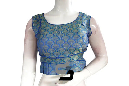 Blue Color Sleeveless Brocade Designer Party Wear Readymade Blouse/ Indian Crop Tops - D3blouses