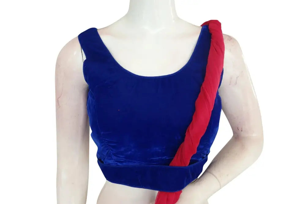 Blue Color Velvet Designer Blouse With Saree Belt - D3blouses