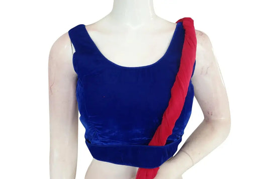 Blue Color Velvet Designer Blouse With Saree Belt - D3blouses