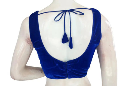 Blue Color Velvet Designer Readymade Blouse - D3blouses