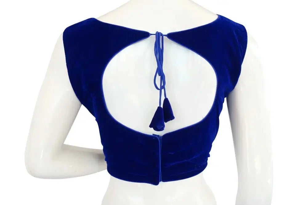 Blue Color Velvet Readymade Blouse - D3blouses