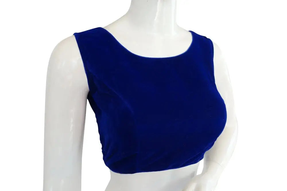 Blue Color Velvet Readymade Blouse - D3blouses