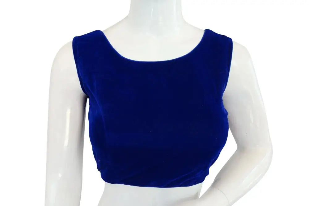 Blue Color Velvet Readymade Blouse - D3blouses