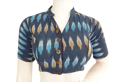 Blue Ikkat Collar Designer Blouse - Classic Women's Attire - D3blouses