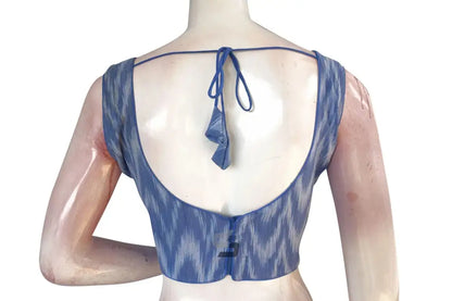 Blue Ikkat Designer Readymade Saree Blouse, Perfect Blend of Tradition and Fashion - D3blouses