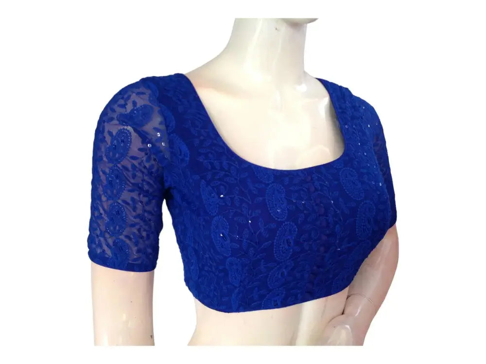 Blue Saree Blouse, Readymade Saree Blouse, Indian Choli Top, Chikankari Embroidered Saree Blouse - D3blouses