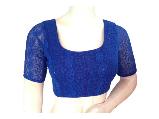 Blue Saree Blouse, Readymade Saree Blouse, Indian Choli Top, Chikankari Embroidered Saree Blouse - D3blouses