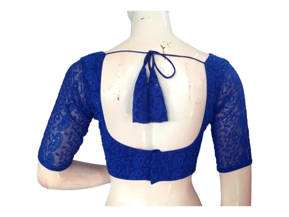 Blue Saree Blouse, Readymade Saree Blouse, Indian Choli Top, Chikankari Embroidered Saree Blouse - D3blouses