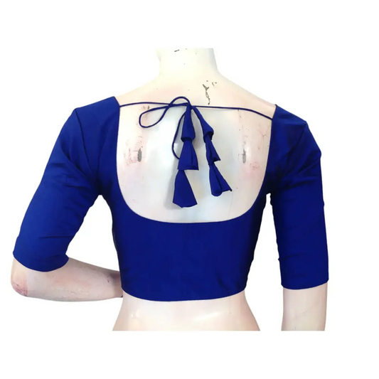 Blue Silk Cotton Plain Readymade Saree Blouse - Indian Fashion - D3blouses